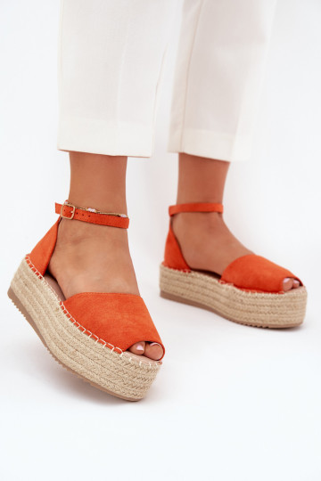 sandaalid Espadrillid platvormiga Koos punutisega oranži värvi Selise