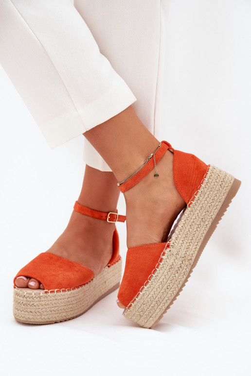 sandaalid Espadrillid platvormiga Koos punutisega oranži värvi Selise sandaalid Espadrillid platvormiga Koos punutisega oranži värvi Selise