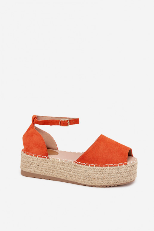 sandaalid Espadrillid platvormiga Koos punutisega oranži värvi Selise sandaalid Espadrillid platvormiga Koos punutisega oranži värvi Selise