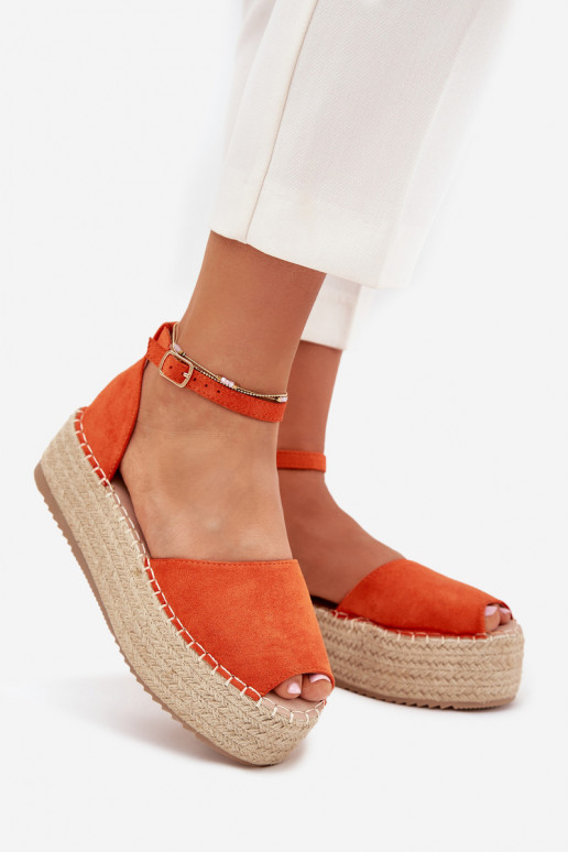 sandaalid Espadrillid platvormiga Koos punutisega oranži värvi Selise sandaalid Espadrillid platvormiga Koos punutisega oranži värvi Selise