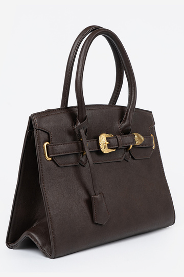 Tumepruun Käekott dekoratiivse pandlaga sisse kuldnem kolorze