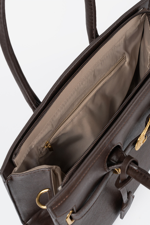 Tumepruun Käekott dekoratiivse pandlaga sisse kuldnem kolorze