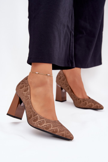 Kõrge kontsaga kingad Koos Ornate Tłoczeniem Vinceza 62254 pruunid värvi