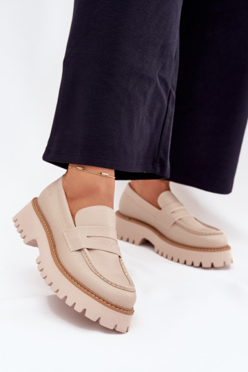 Kullatud tallaga naiste mokassiinid Ja lamedad kontsad Big Star NN274050 beeži värvi