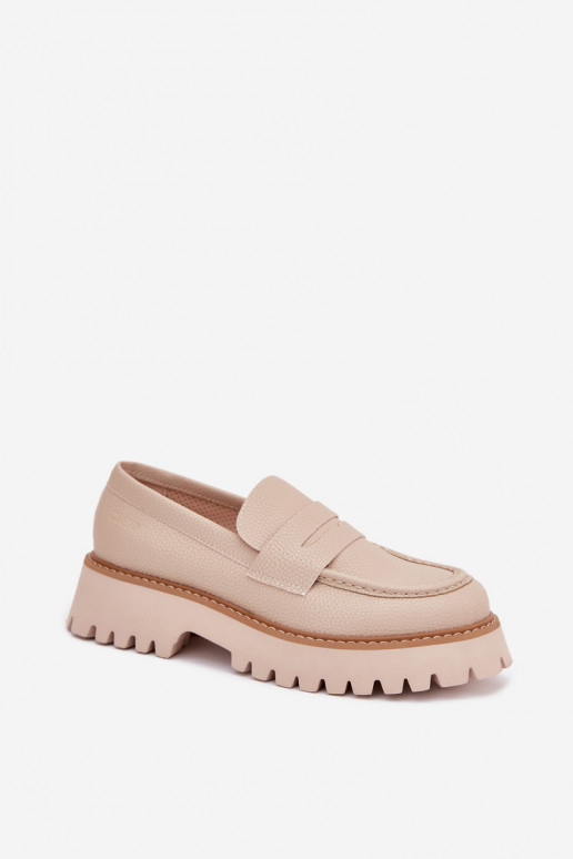 Kullatud tallaga naiste mokassiinid Ja lamedad kontsad Big Star NN274050 beeži värvi