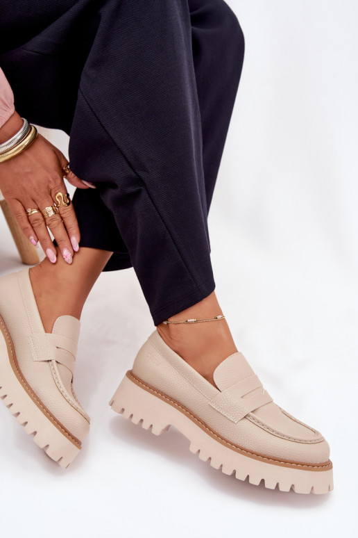 Kullatud tallaga naiste mokassiinid Ja lamedad kontsad Big Star NN274050 beeži värvi