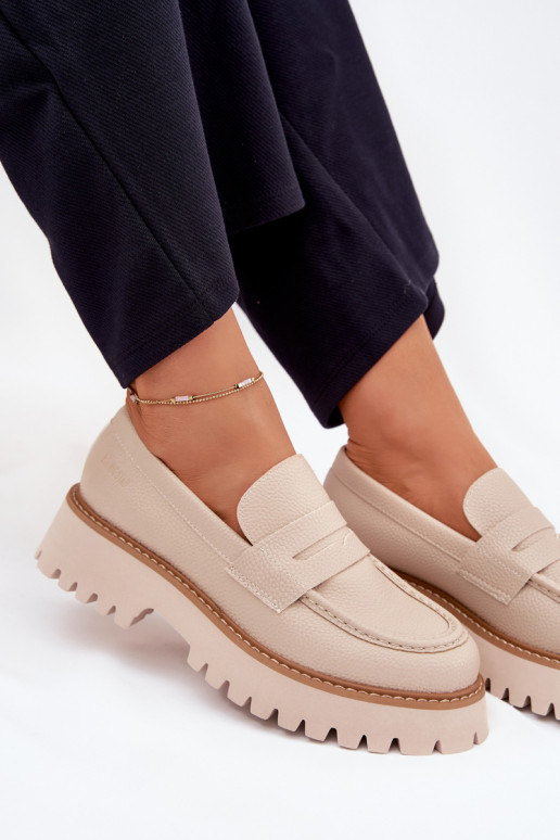 Kullatud tallaga naiste mokassiinid Ja lamedad kontsad Big Star NN274050 beeži värvi
