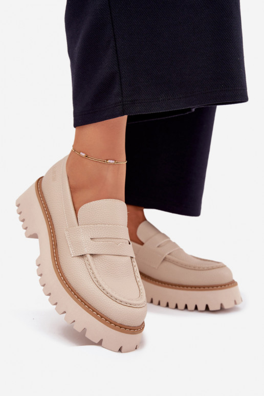 Kullatud tallaga naiste mokassiinid Ja lamedad kontsad Big Star NN274050 beeži värvi