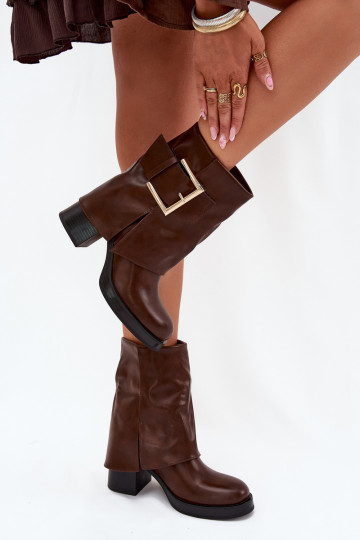 Pealiste poolsaapad voodriga kõrge jämeda kontsaga Kuldse pandlaga pruunid värvi Milira