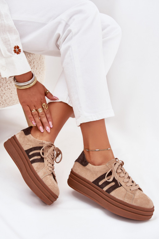 Sneakers tüüpi jalanõud Pealiste omad platvormigaPealturalnego seemisnakhsedu beeži värvi Eldira Sneakers tüüpi jalanõud Pealiste omad platvormigaPealturalnego seemisnakhsedu beeži värvi Eldira