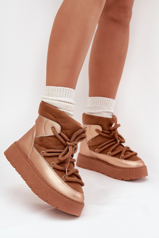 Sellel ondal nööpidega lumesaapad Pealiste omad voodriga karusnahagaGrubym INiązaniem pruunid värvi Xarina