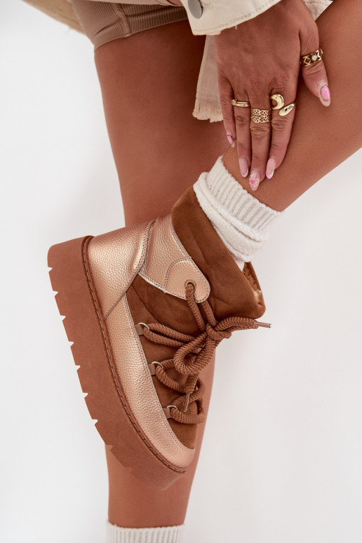 Sellel ondal nööpidega lumesaapad Pealiste omad voodriga karusnahagaGrubym INiązaniem pruunid värvi Xarina