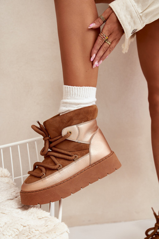 Sellel ondal nööpidega lumesaapad Pealiste omad voodriga karusnahagaGrubym INiązaniem pruunid värvi Xarina