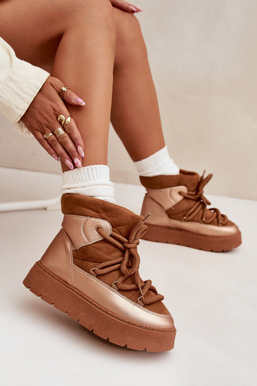 Sellel ondal nööpidega lumesaapad Pealiste omad voodriga karusnahagaGrubym INiązaniem pruunid värvi Xarina