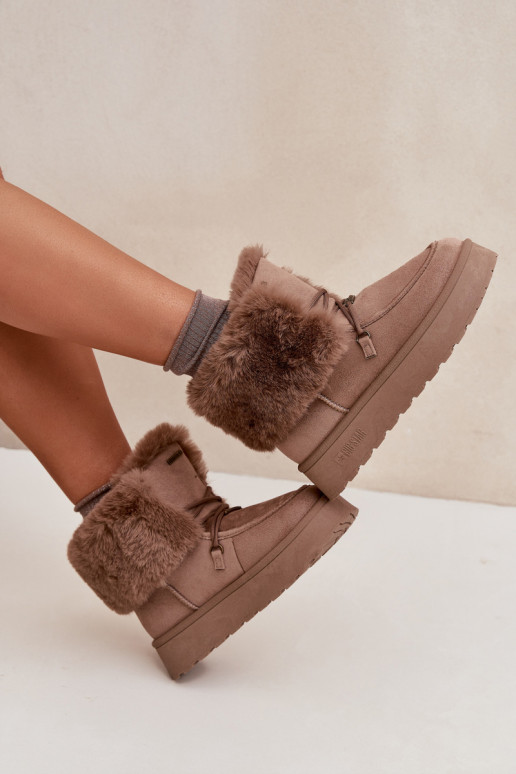 nööpidega lumesaapad Pealiste omad platvormiga karusnahaga I INiązaniem Big Star SS274114 beeži värvi