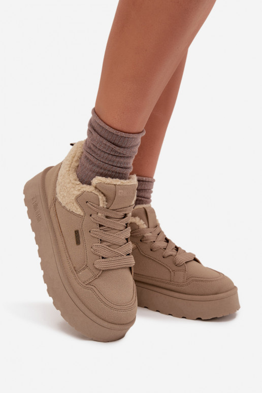 Sneakers tüüpi jalanõud Pealiste omad platvormiga karusnahaga Typu Baranek Big Star SS274105 beeži värvi Sneakers tüüpi jalanõud Pealiste omad platvormiga karusnahaga Typu Baranek Big Star SS274105 beeži värvi