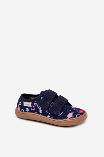 Lapsille tummansiniset "Barefoot" sandaalit flamingoilla Milami Saphira