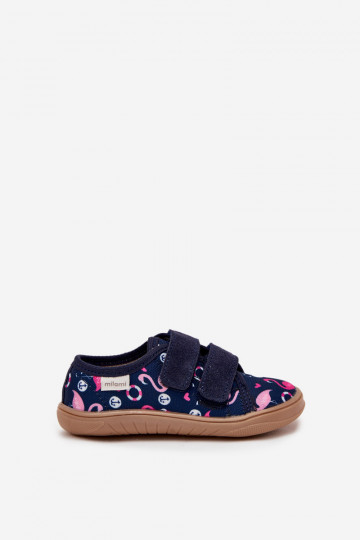 Lapsille tummansiniset "Barefoot" sandaalit flamingoilla Milami Saphira 2