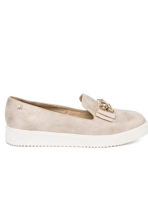 Kuldset värvi mokassiinid z biżuteryjnym detalem na przodzie