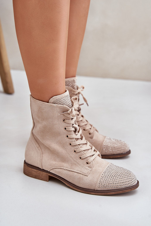 Kaunistustega Pealiste poolsaapad laiade nööridega Eco Suedeosissee voodriga Elevandiluu värvi Ellieo Kaunistustega Pealiste poolsaapad laiade nööridega Eco Suedeosissee voodriga Elevandiluu värvi Ellieo