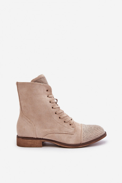 Kaunistustega Pealiste poolsaapad laiade nööridega Eco Suedeosissee voodriga Elevandiluu värvi Ellieo Kaunistustega Pealiste poolsaapad laiade nööridega Eco Suedeosissee voodriga Elevandiluu värvi Ellieo