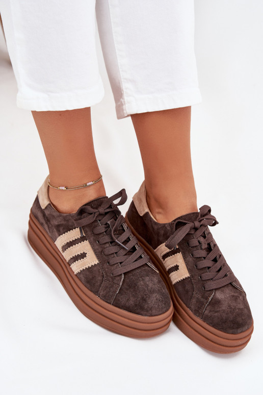 Sneakers tüüpi jalanõud Pealiste omad platvormigaPealturalnego seemisnakhsedu Czekoladosissee Eldira