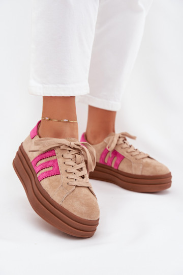 Sneakers tüüpi jalanõud Pealiste omad platvormigaPealturalnego seemisnakhsedu beeži värvi-Tumeroosad värvi Eldira 2