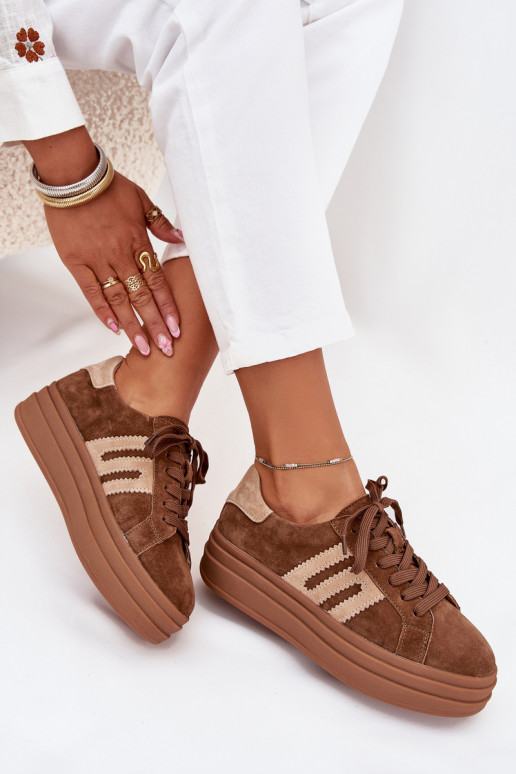 Sneakers tüüpi jalanõud Pealiste omad platvormigaPealturalnego seemisnakhsedu pruunid värvi Eldira