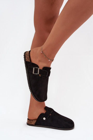 Naiste platvormiga sussid klompide stiilis hõbedase klipiga Big Star SS274736 musta värvi