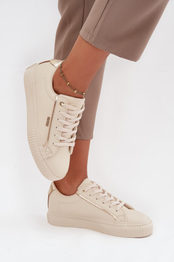 Pealiste omad Sneakers tüüpi jalanõud eko-nahast Big Star SS274027 beeži värvi-Kuldset värvi