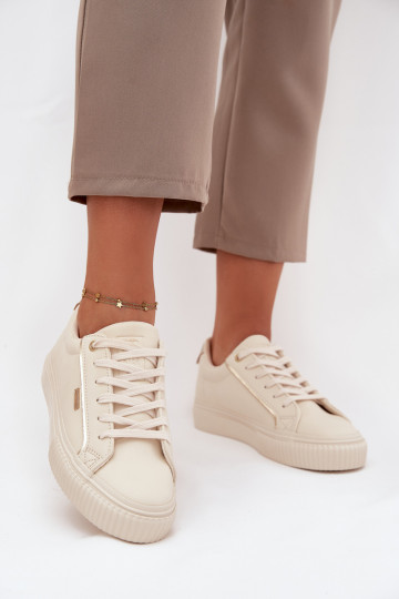 Pealiste omad Sneakers tüüpi jalanõud eko-nahast Big Star SS274027 beeži värvi-Kuldset värvi 2