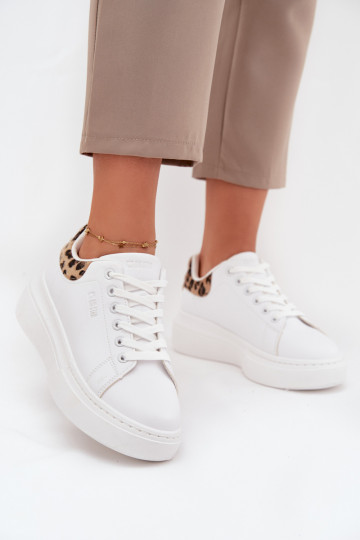 Naisten valged sneakers stiilis kingad platvormiga Big Star SS274247 ja leopardimustriga 2