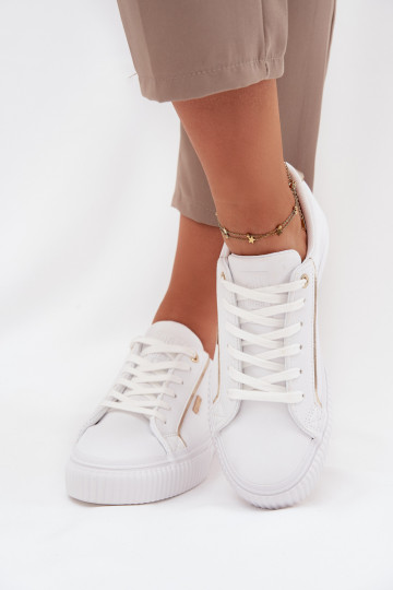 Pealiste omad Sneakers tüüpi jalanõud eko-nahast Big Star SS274026 Valget-Kuldset värvi 2