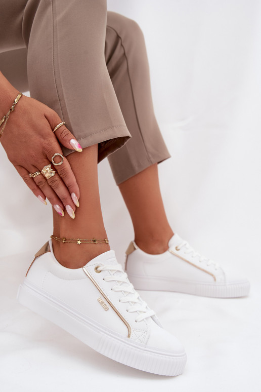 Pealiste omad Sneakers tüüpi jalanõud eko-nahast Big Star SS274026 Valget-Kuldset värvi