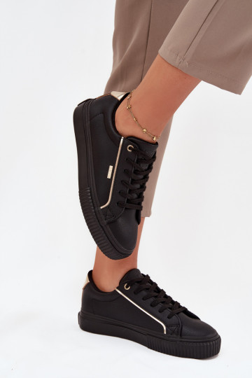 Naisten mustade ja kuldsete värvi sneakers stiilis kingad ökokoest Big Star SS274025