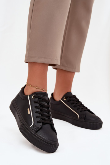 Naisten mustade ja kuldsete värvi sneakers stiilis kingad ökokoest Big Star SS274025 2