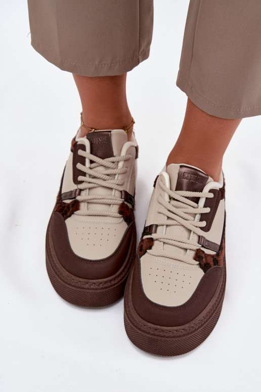 Pealiste omad Sneakers tüüpi jalanõud platvormiga Big Star SS274356 leopardimustriga pruunid värvi-beeži värvi Pealiste omad Sneakers tüüpi jalanõud platvormiga Big Star SS274356 leopardimustriga pruunid värvi-beeži värvi