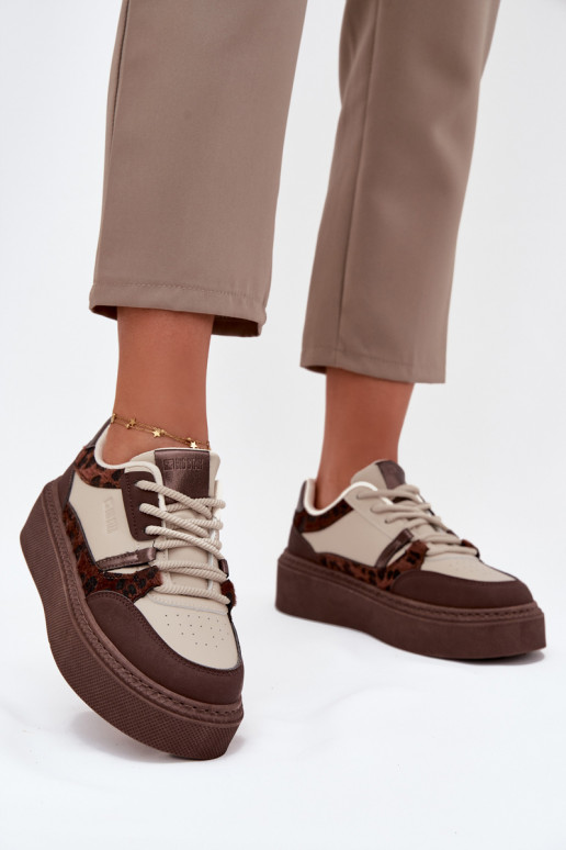 Pealiste omad Sneakers tüüpi jalanõud platvormiga Big Star SS274356 leopardimustriga pruunid värvi-beeži värvi Pealiste omad Sneakers tüüpi jalanõud platvormiga Big Star SS274356 leopardimustriga pruunid värvi-beeži värvi