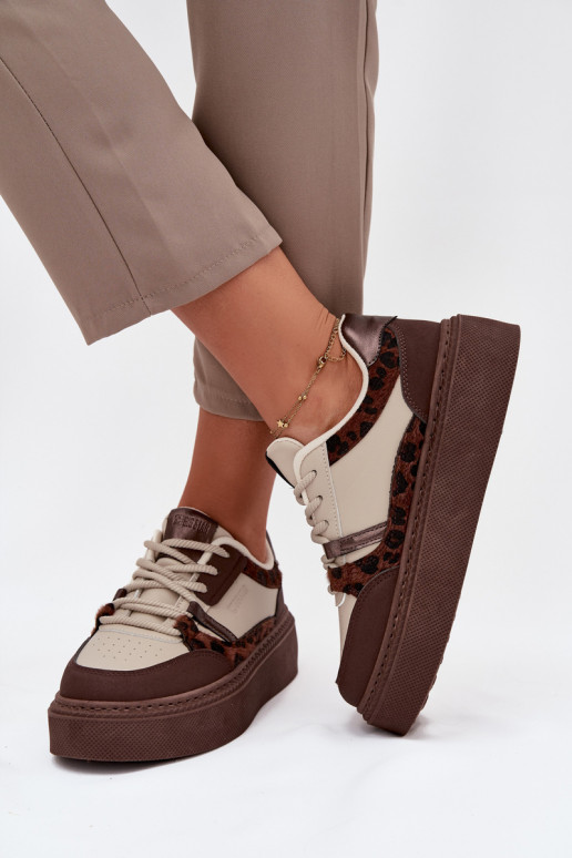 Pealiste omad Sneakers tüüpi jalanõud platvormiga Big Star SS274356 leopardimustriga pruunid värvi-beeži värvi Pealiste omad Sneakers tüüpi jalanõud platvormiga Big Star SS274356 leopardimustriga pruunid värvi-beeži värvi