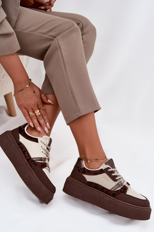 Pealiste omad Sneakers tüüpi jalanõud platvormiga Big Star SS274356 leopardimustriga pruunid värvi-beeži värvi Pealiste omad Sneakers tüüpi jalanõud platvormiga Big Star SS274356 leopardimustriga pruunid värvi-beeži värvi