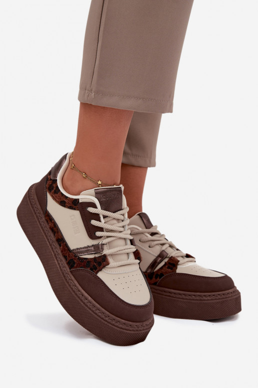 Pealiste omad Sneakers tüüpi jalanõud platvormiga Big Star SS274356 leopardimustriga pruunid värvi-beeži värvi Pealiste omad Sneakers tüüpi jalanõud platvormiga Big Star SS274356 leopardimustriga pruunid värvi-beeži värvi