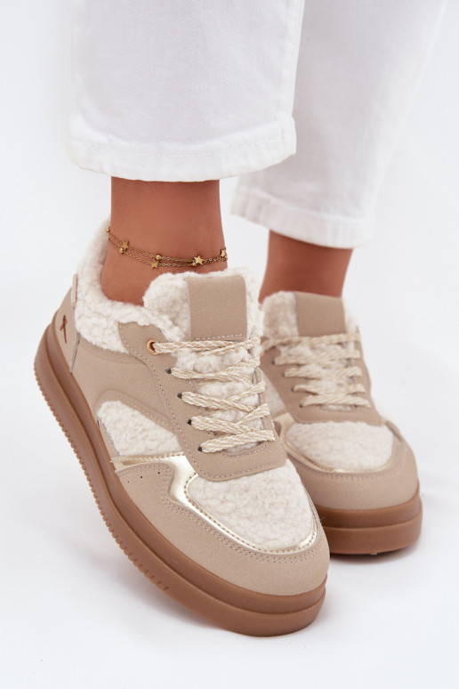 Sneakers tüüpi jalanõud Pealiste omad platvormiga karusnahaga Typu Baranek beeži värvi Frelina Sneakers tüüpi jalanõud Pealiste omad platvormiga karusnahaga Typu Baranek beeži värvi Frelina