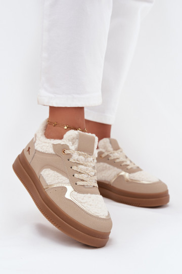 Sneakers tüüpi jalanõud Pealiste omad platvormiga karusnahaga Typu Baranek beeži värvi Frelina 2