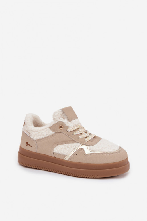 Sneakers tüüpi jalanõud Pealiste omad platvormiga karusnahaga Typu Baranek beeži värvi Frelina Sneakers tüüpi jalanõud Pealiste omad platvormiga karusnahaga Typu Baranek beeži värvi Frelina
