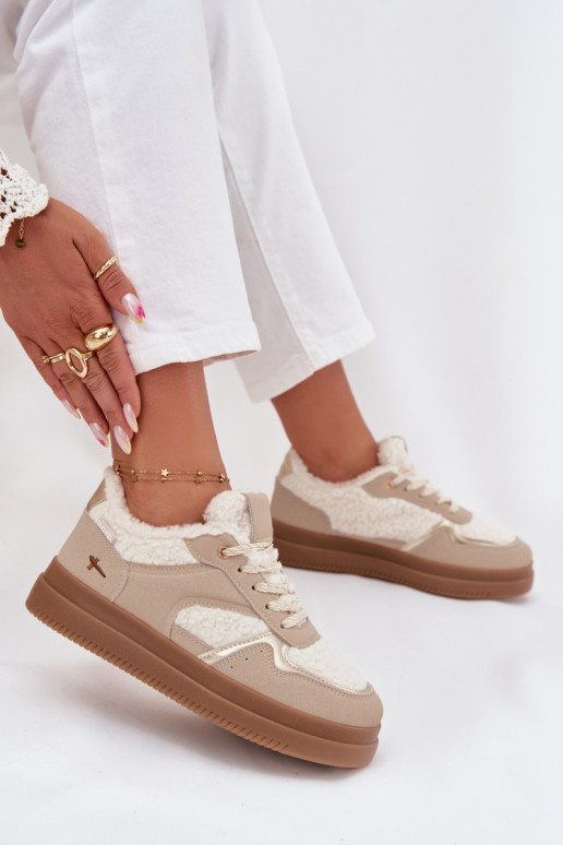 Sneakers tüüpi jalanõud Pealiste omad platvormiga karusnahaga Typu Baranek beeži värvi Frelina Sneakers tüüpi jalanõud Pealiste omad platvormiga karusnahaga Typu Baranek beeži värvi Frelina