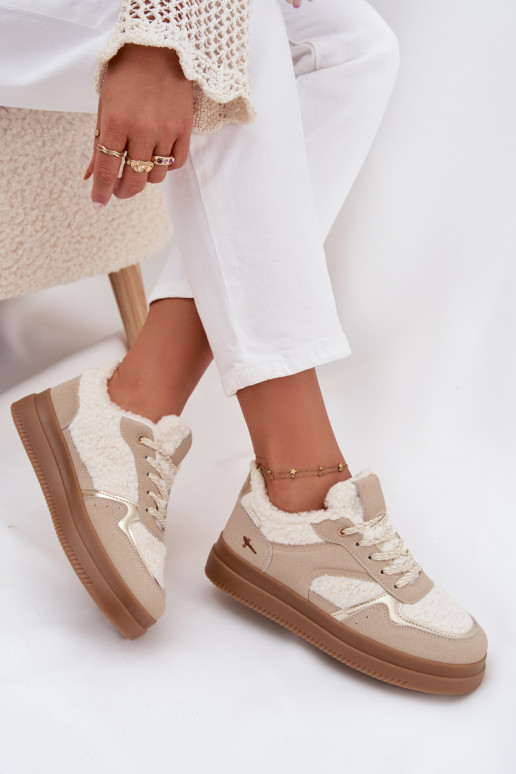 Sneakers tüüpi jalanõud Pealiste omad platvormiga karusnahaga Typu Baranek beeži värvi Frelina Sneakers tüüpi jalanõud Pealiste omad platvormiga karusnahaga Typu Baranek beeži värvi Frelina