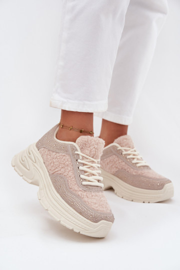 Sneakers tüüpi jalanõud Pealiste omad säravate kristallidega Ja karusnahk Typu Baranek Elevandiluu värvi Zarika