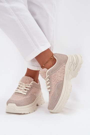 Sneakers tüüpi jalanõud Pealiste omad säravate kristallidega Ja karusnahk Typu Baranek Elevandiluu värvi Zarika 2