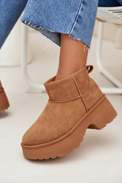 nööpidega lumesaapad Pealiste madalad Slip-on voodriga karusnahaga pruunid värvi Sellel onvelle