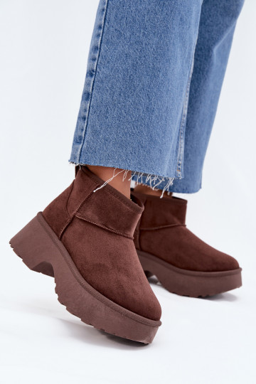 nööpidega lumesaapad Pealiste madalad Slip-on voodriga karusnahaga pruunid värvi Sellel onvelle